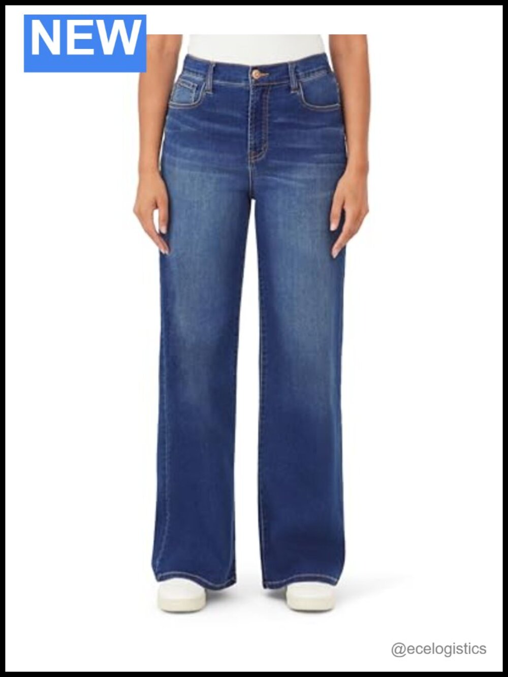 High Rise Wide Leg Knit Denim Jeans 32" Inseam Stretchable Women's